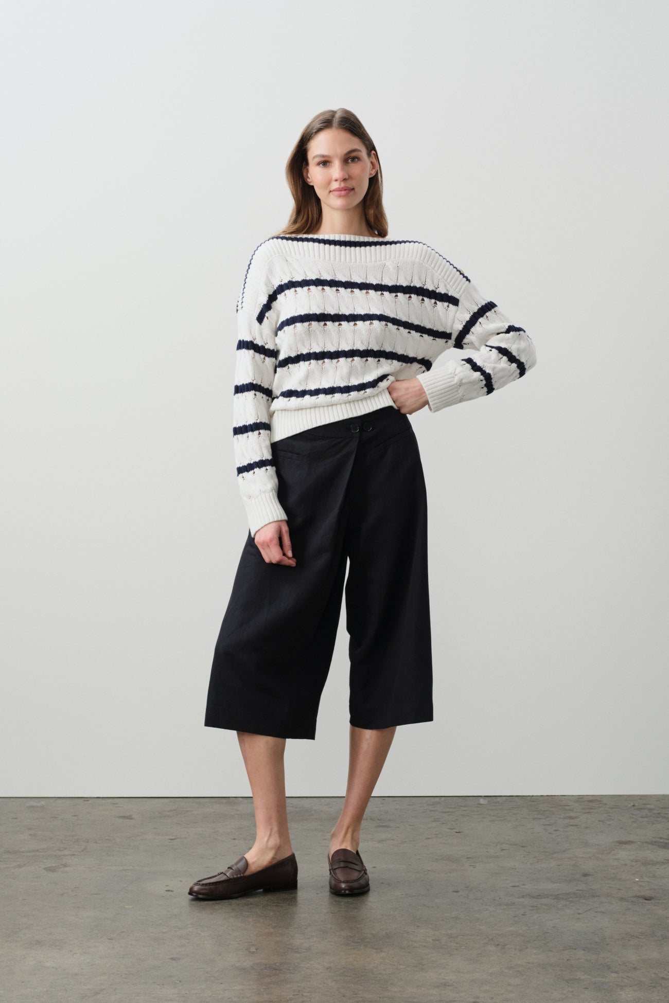 PAULA STRIPED OFF THE SHOULDER SWEATER
