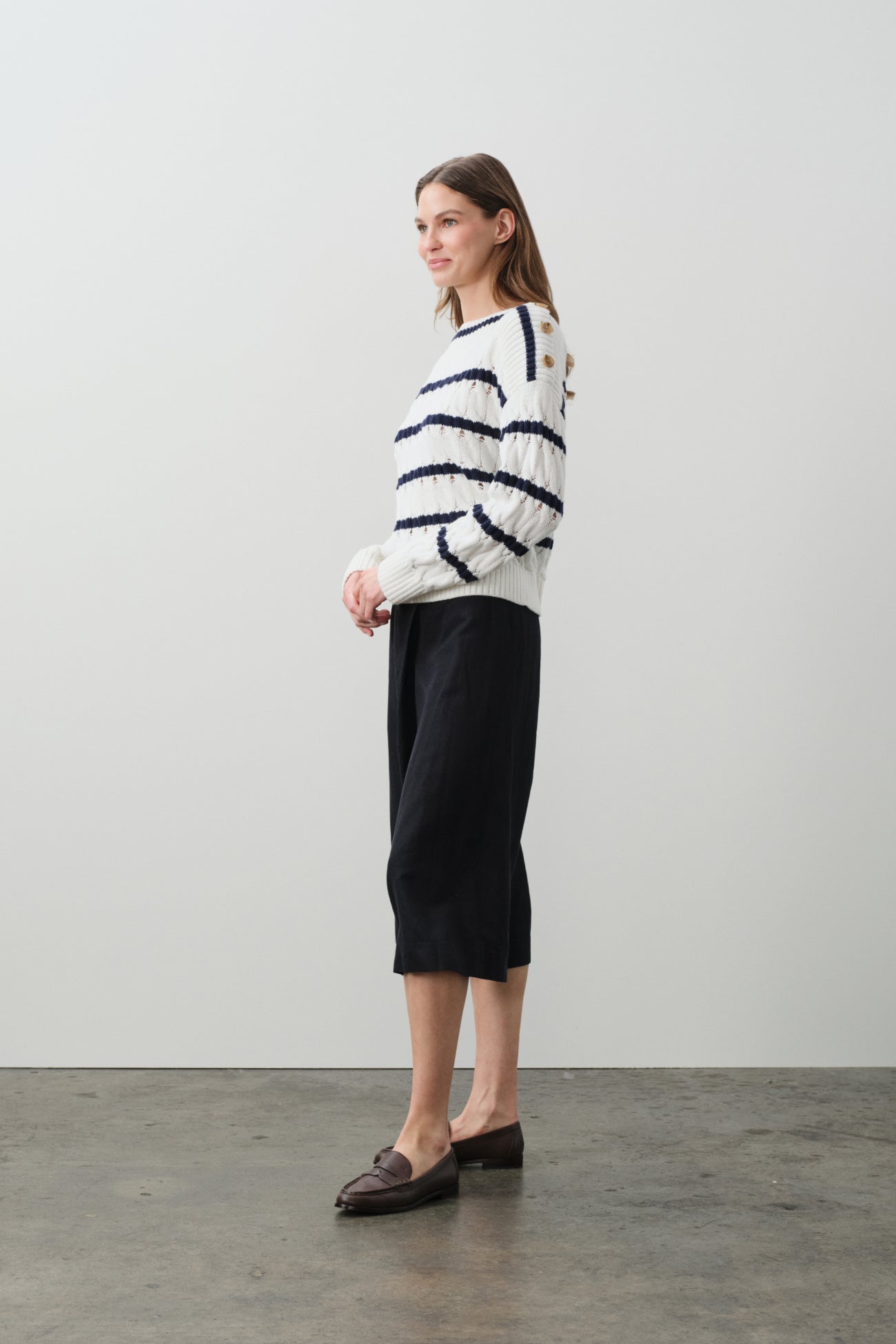 PAULA STRIPED OFF THE SHOULDER SWEATER