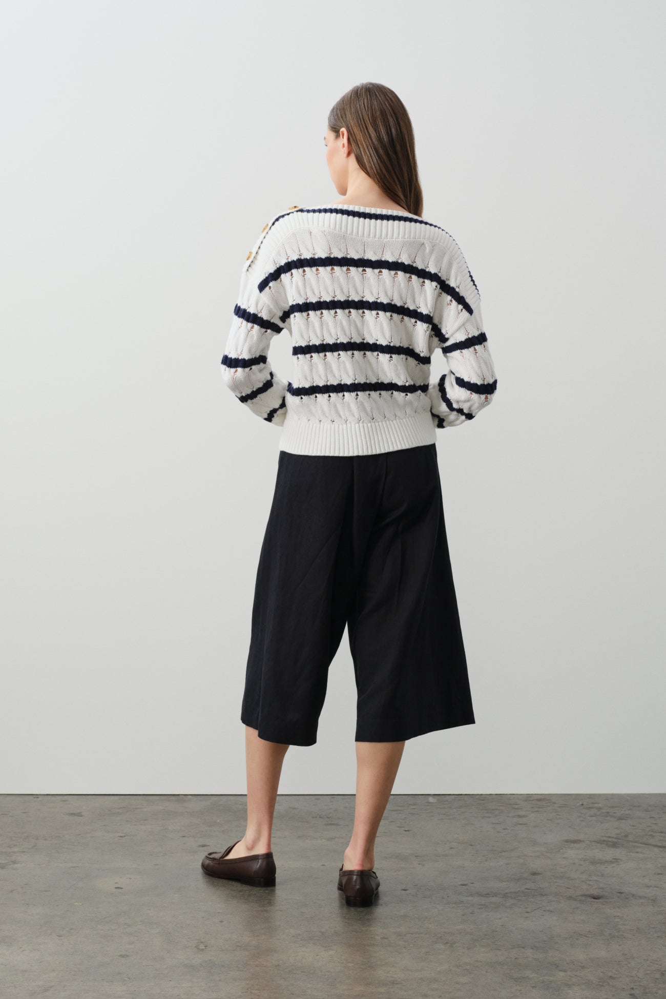PAULA STRIPED OFF THE SHOULDER SWEATER