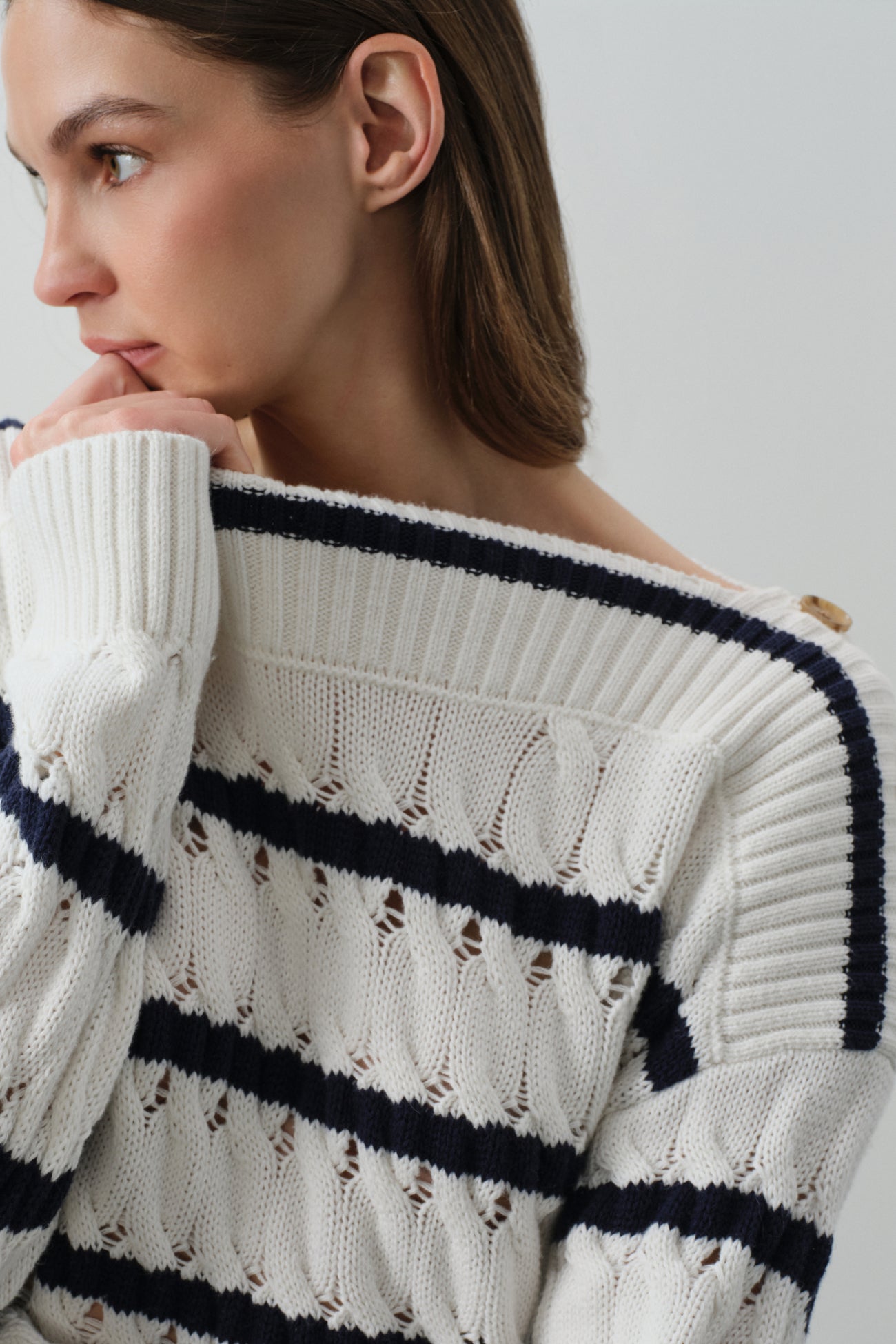PAULA STRIPED OFF THE SHOULDER SWEATER