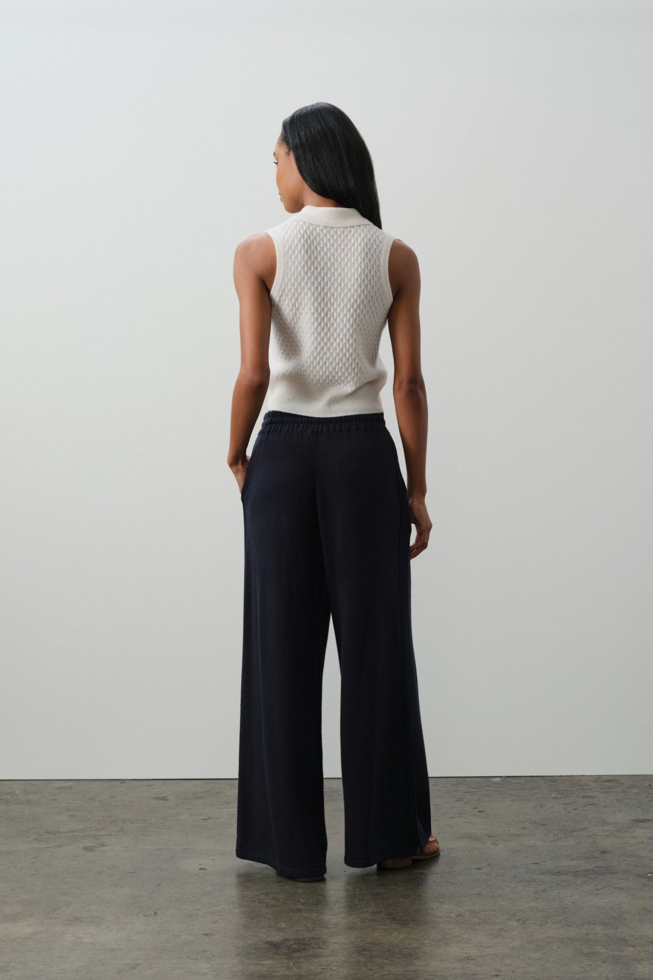 LEYLAH SLEEVELESS CABLE KNIT POLO