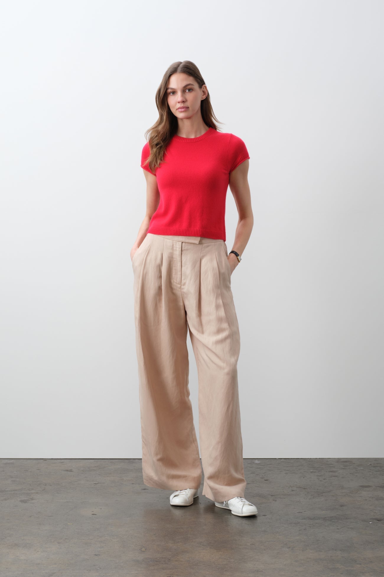 DONNA CAP SLEEVE CASHMERE CREWNECK