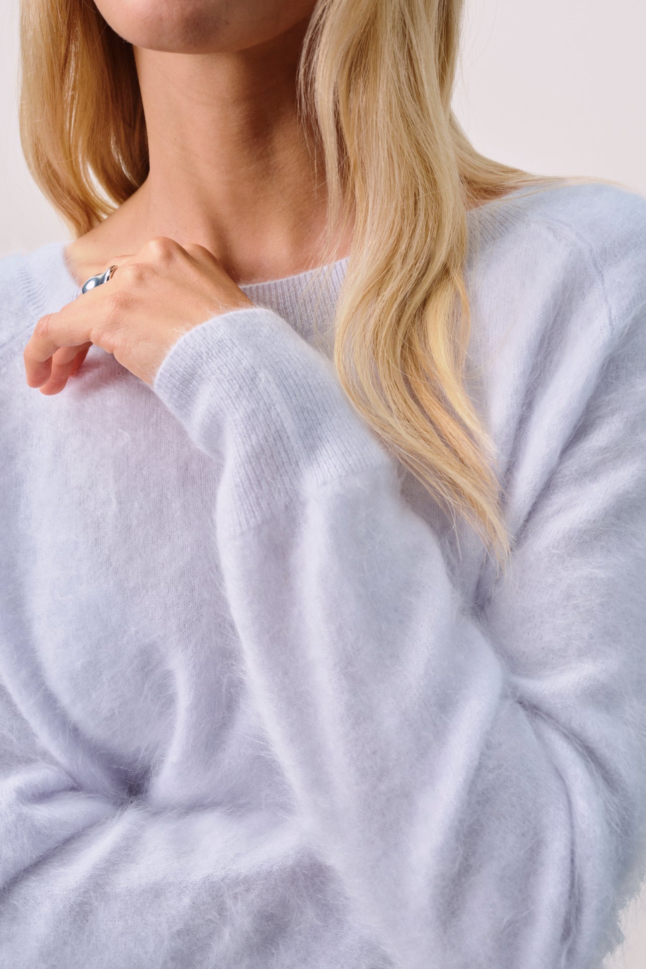DOVE BRUSHED CASHMERE OFF THE SHOULDER SWEATER